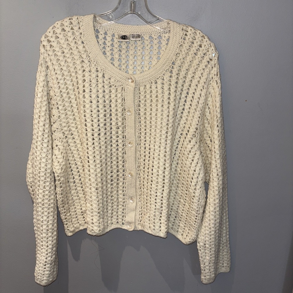 Women's SZ‎ L  Beige Cable Open Knit Cardigan  Cottagecore Grannycore Cabincore